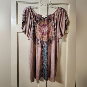 Flattering One World Bohemian Embellished Mandala Top XL